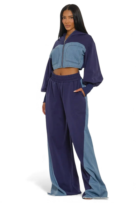 Two-Tone Denim Panel Utility Set