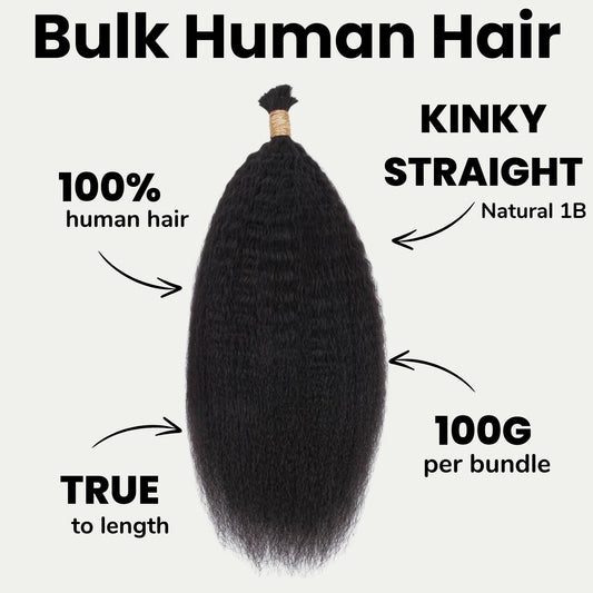 Kinky Straight Bulk 100% Human Braiding Hair