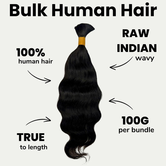 Raw Indian Wavy Bulk 100% Human Braiding Hair