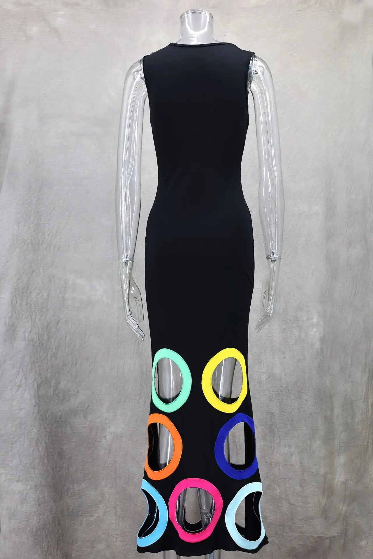 Black Sleeveless Multicolor Patchwork Maxi Dress