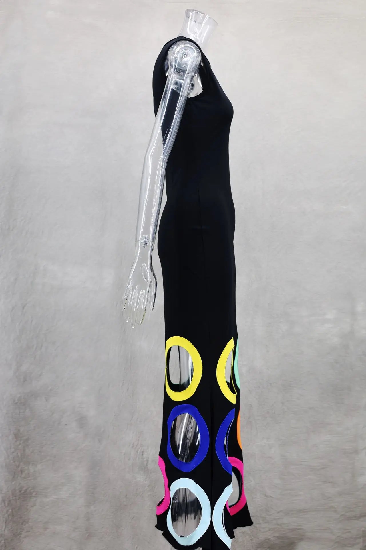 Black Sleeveless Multicolor Patchwork Maxi Dress