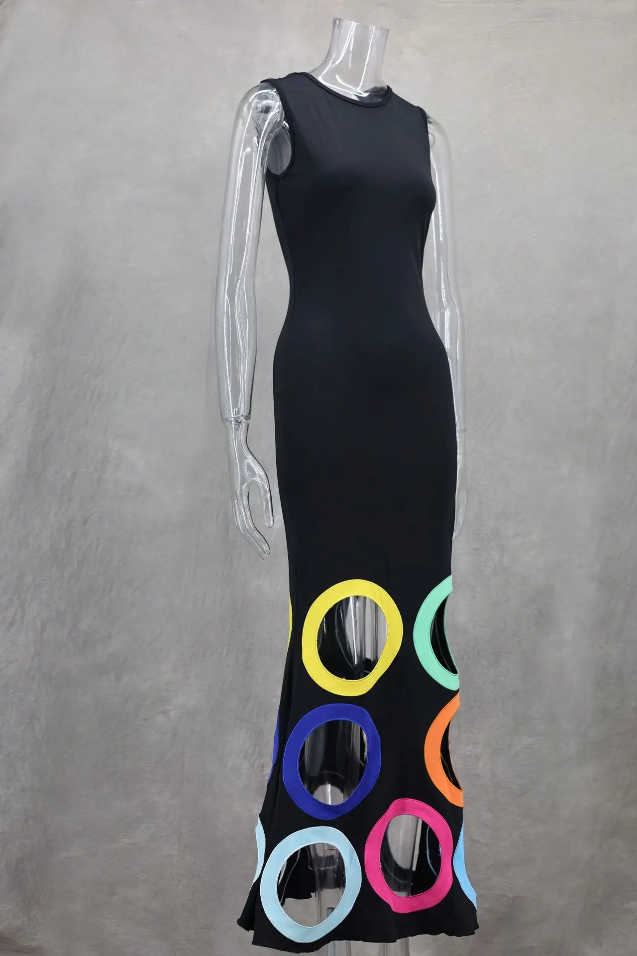 Black Sleeveless Multicolor Patchwork Maxi Dress