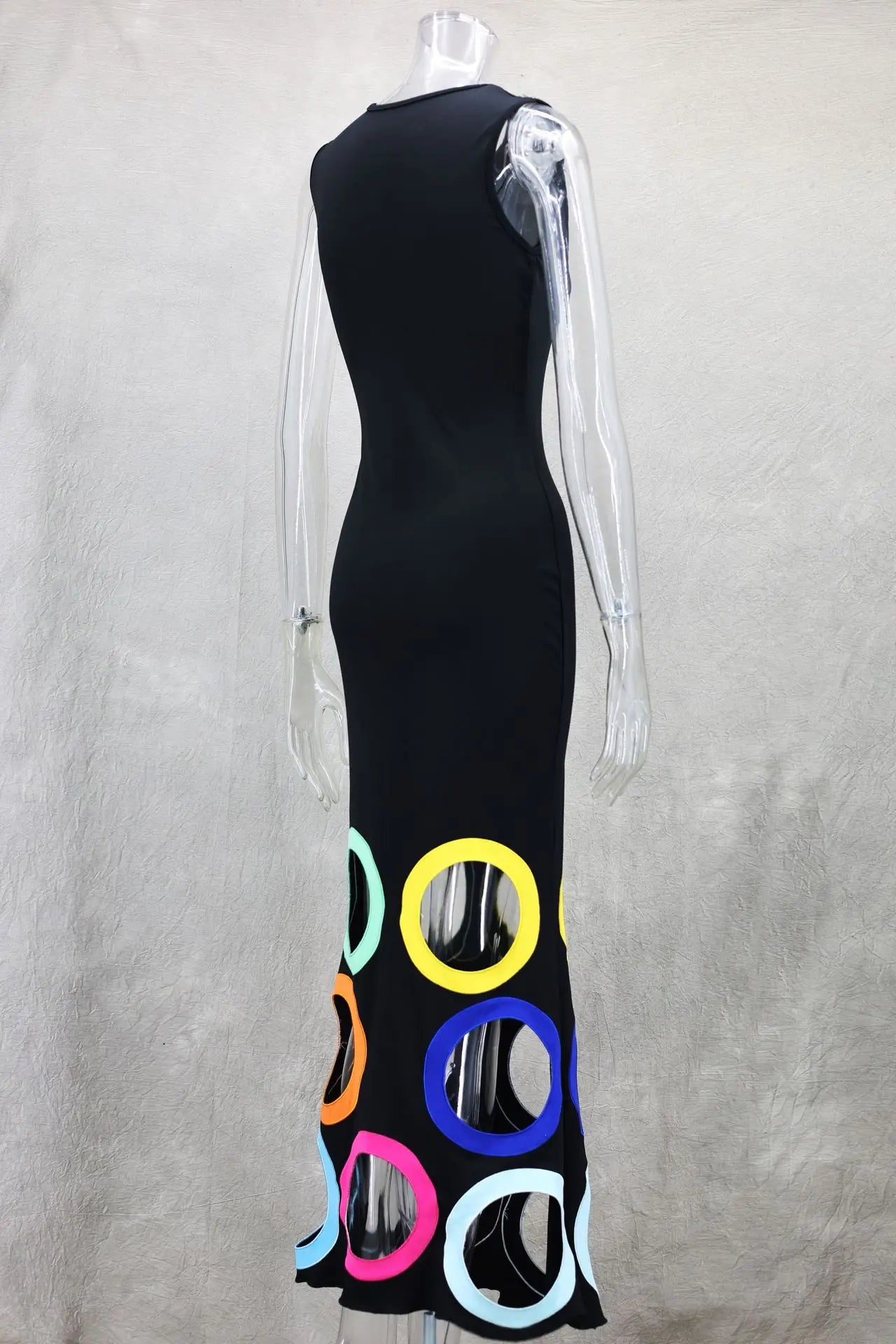 Black Sleeveless Multicolor Patchwork Maxi Dress