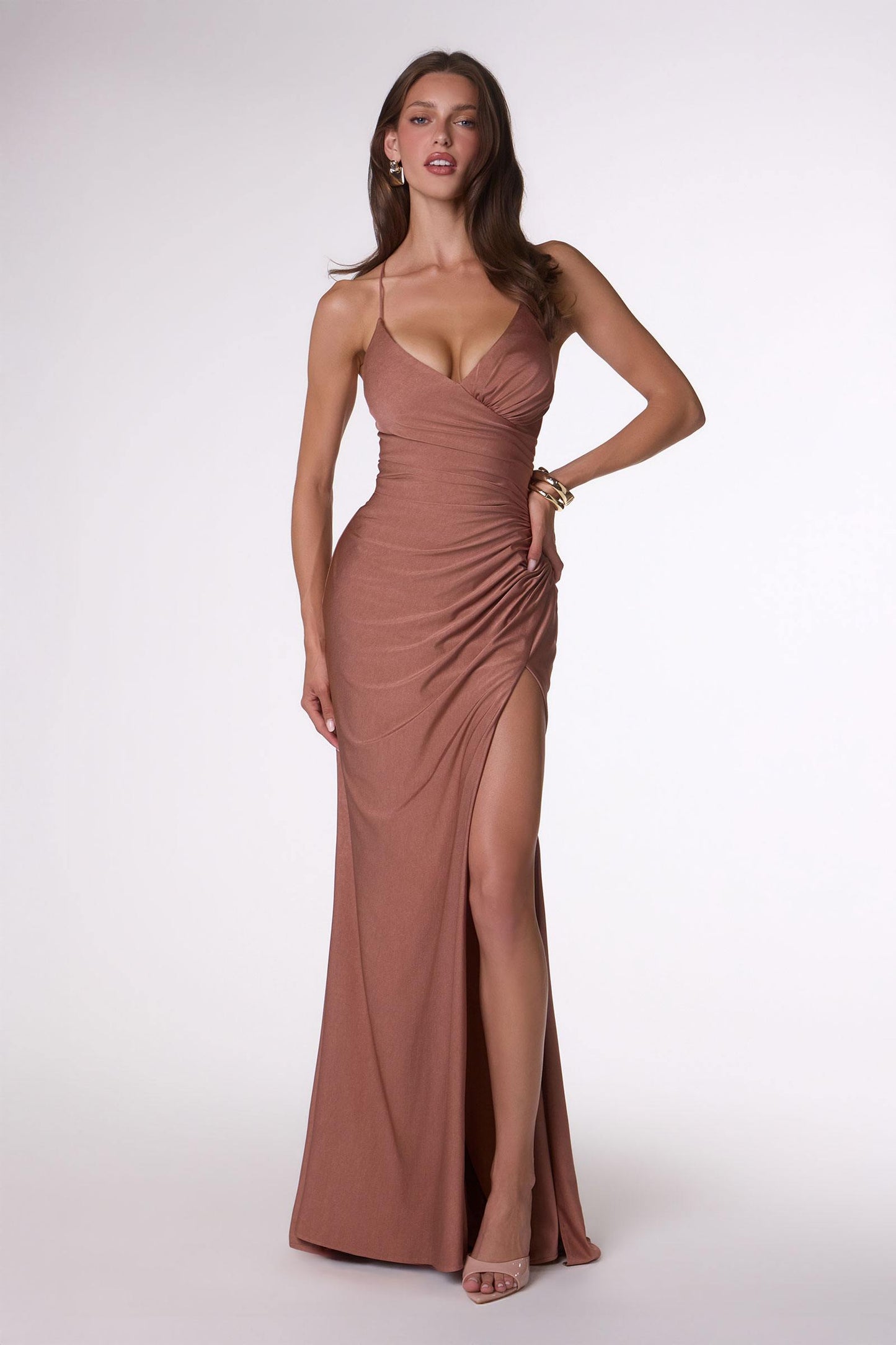 Amoris Long Fitted Sexy Evening Gown Open Back Slit