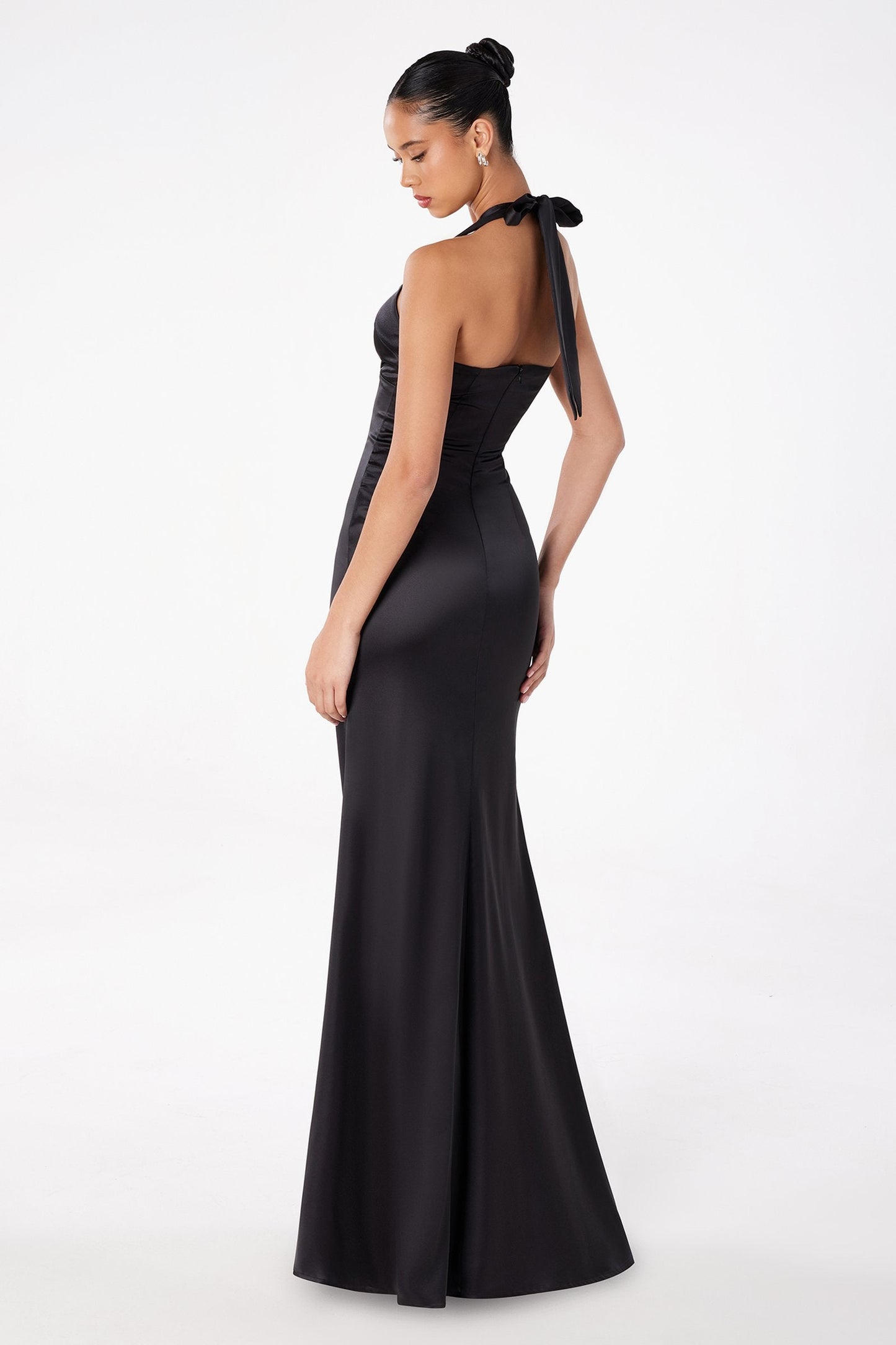 Astee Fitted Long V-Neckline Halter Top Evening Gown