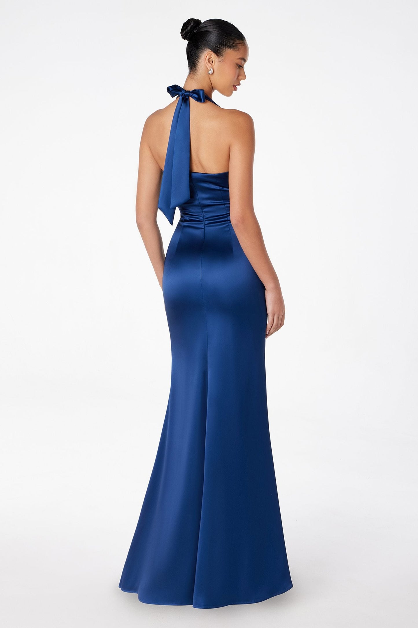 Astee Fitted Long V-Neckline Halter Top Evening Gown