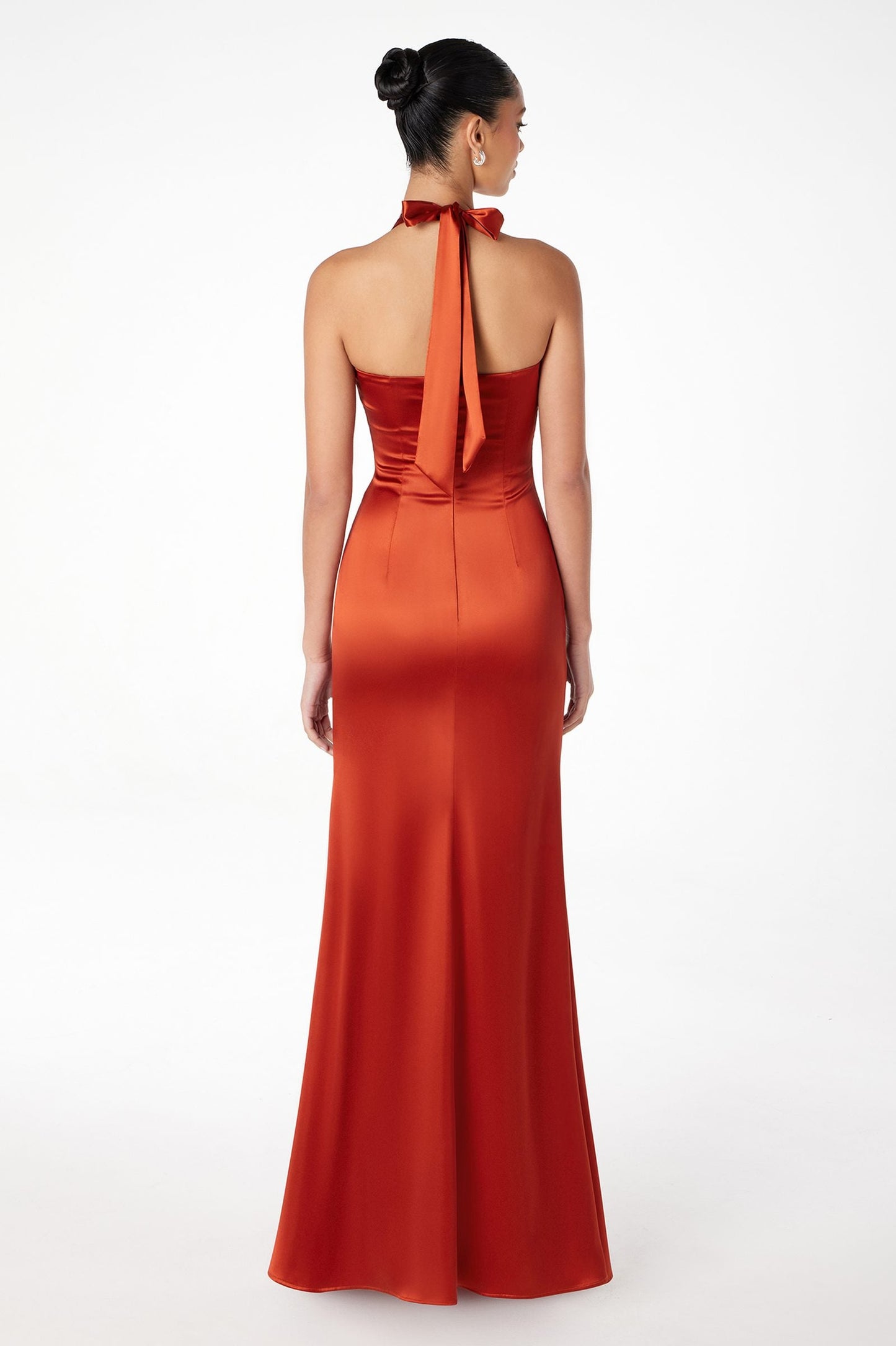 Astee Fitted Long V-Neckline Halter Top Evening Gown