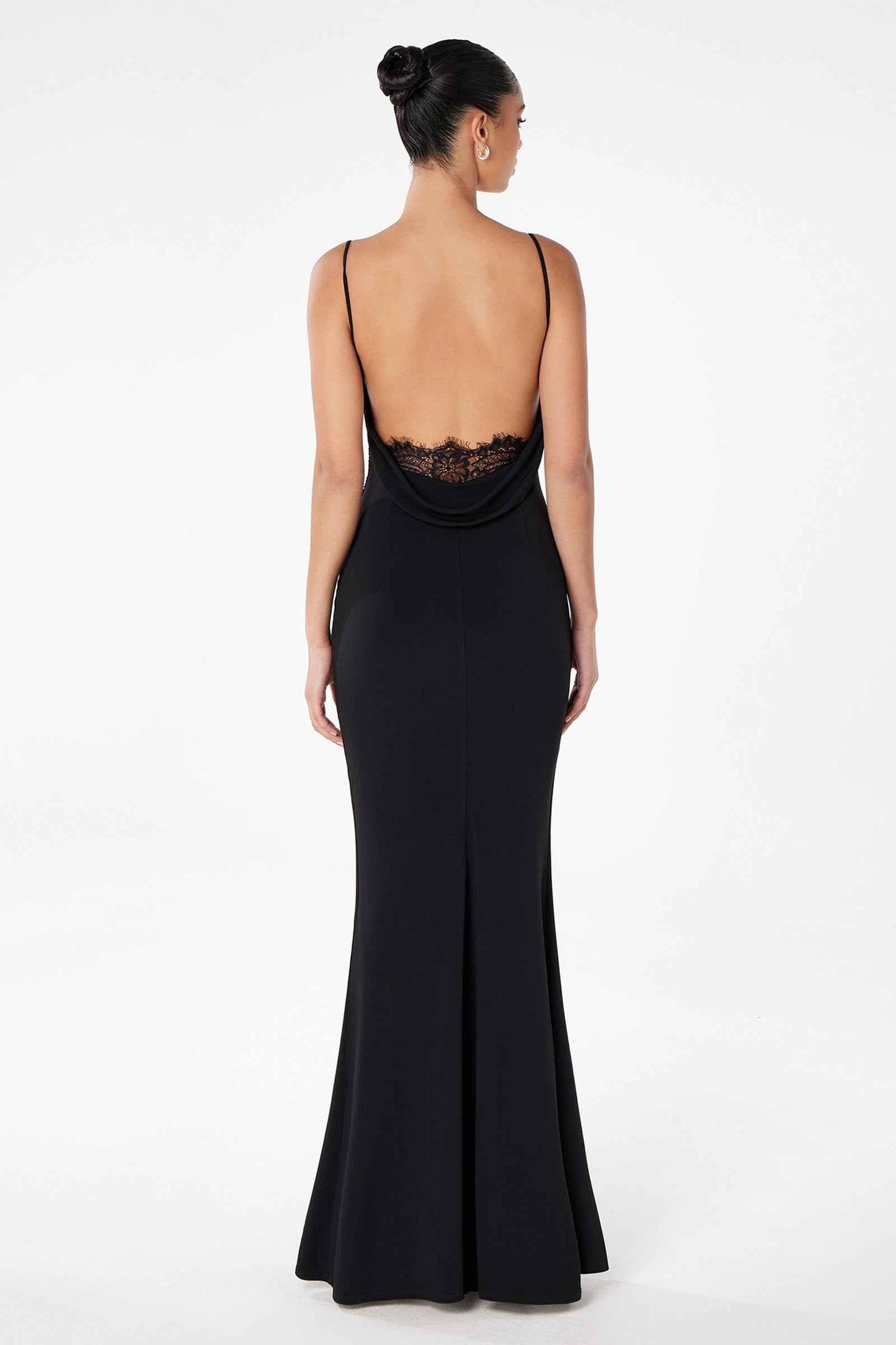 Astee Fitted Spaghetti Strap Open Back with Lace Detail Gown