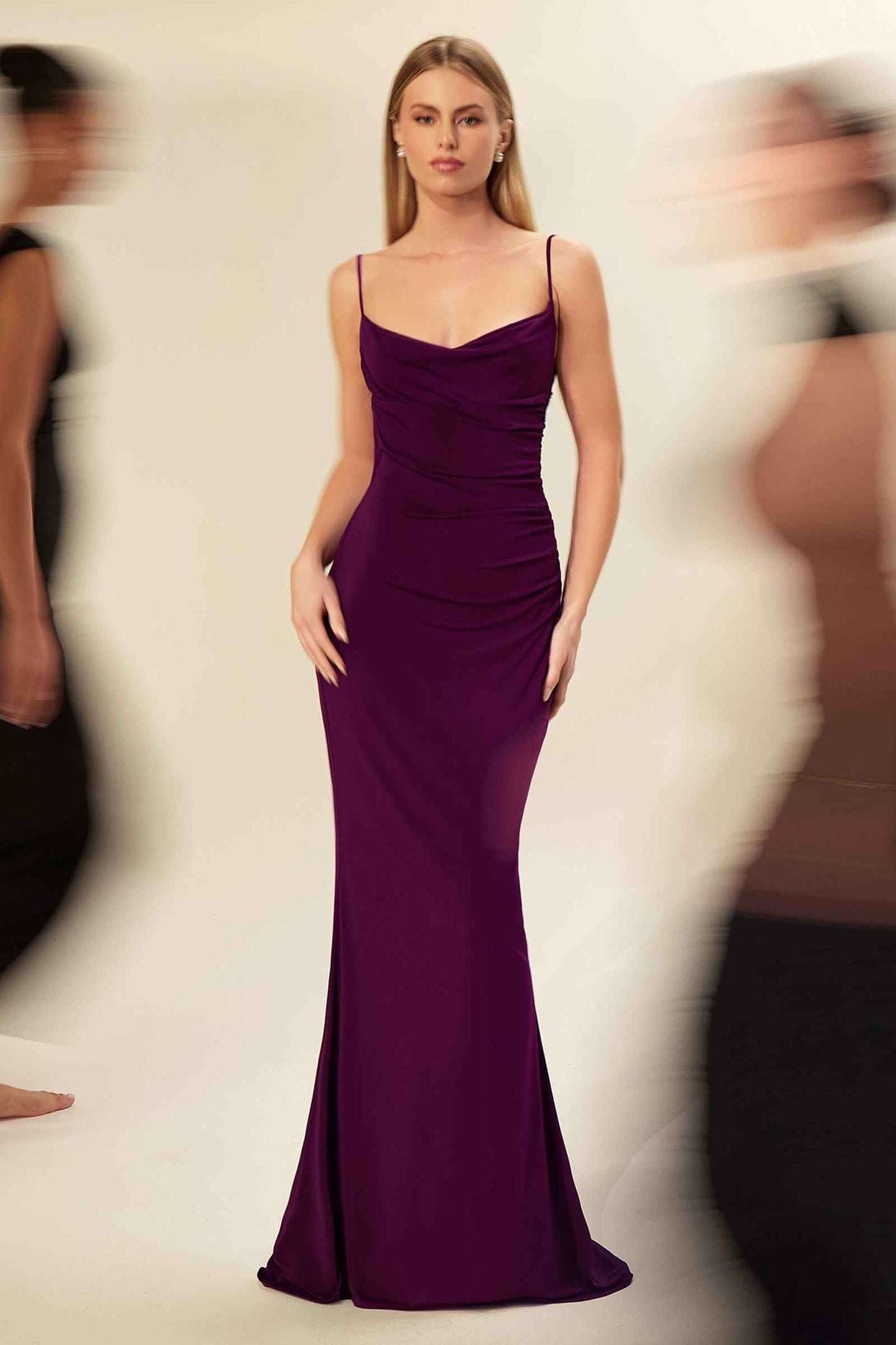 Astee Fitted Spaghetti Strap Open Back with Lace Detail Gown