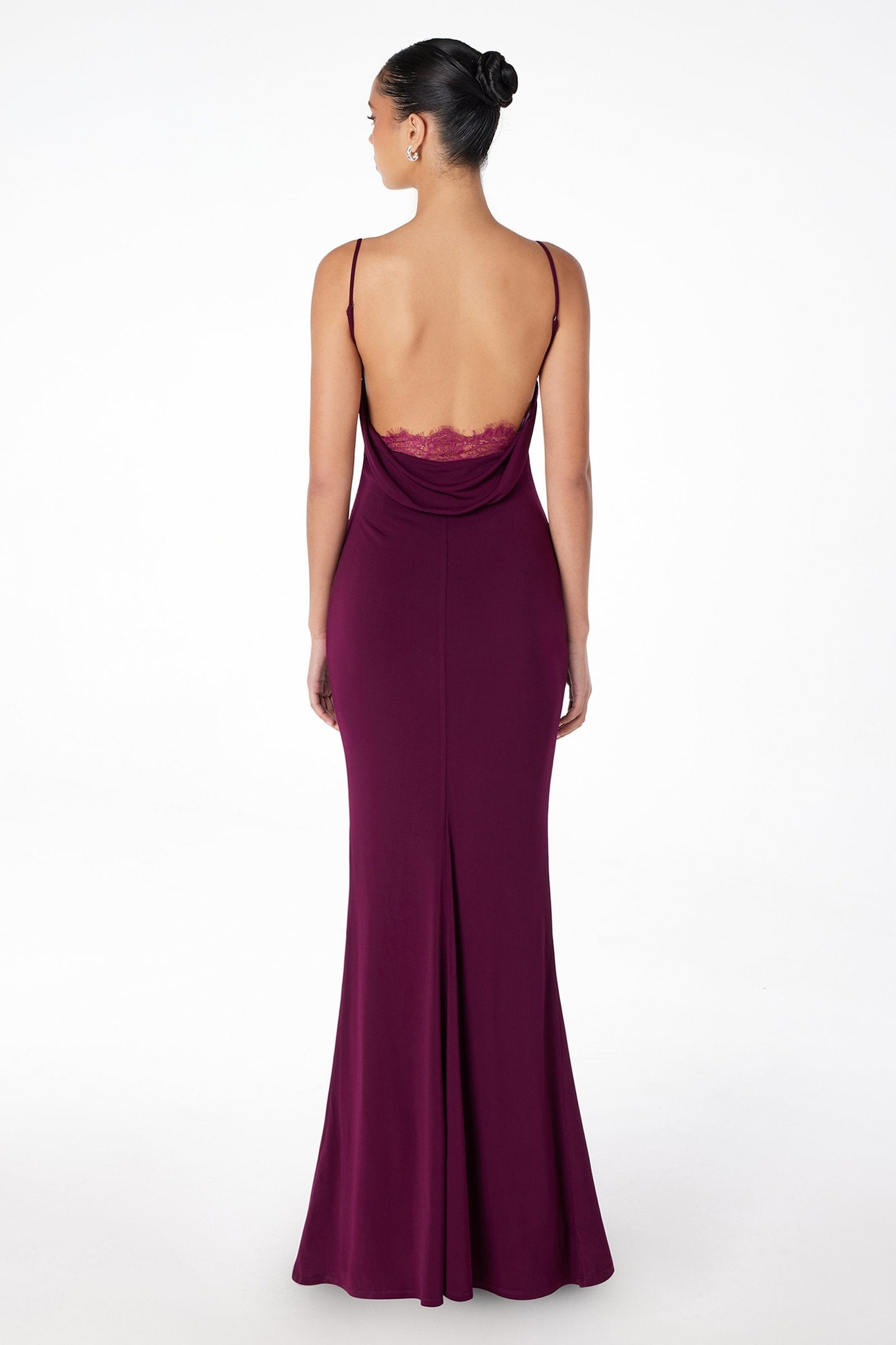Astee Fitted Spaghetti Strap Open Back with Lace Detail Gown