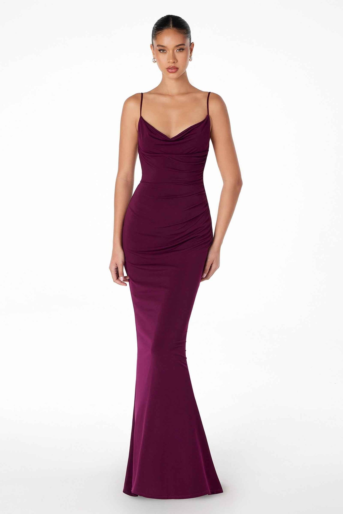 Astee Fitted Spaghetti Strap Open Back with Lace Detail Gown