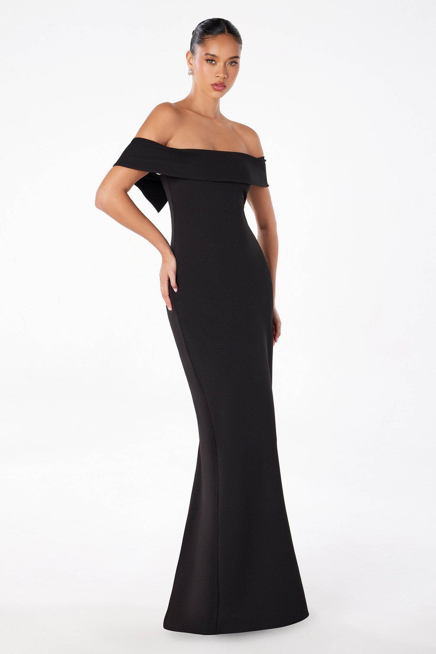 Astee Off the Shoulder Fitted Evening Gown Back Slit