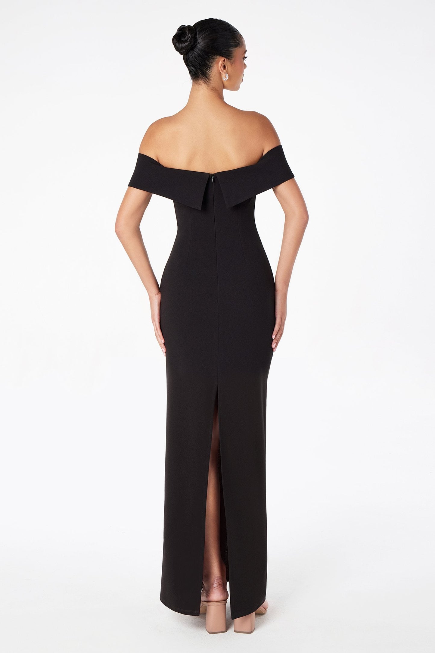 Astee Off the Shoulder Fitted Evening Gown Back Slit