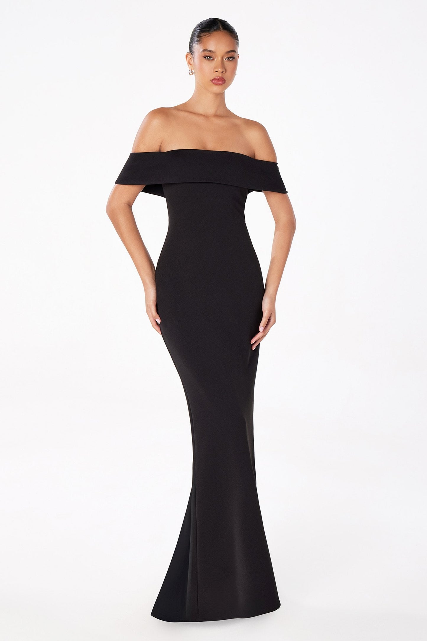 Astee Off the Shoulder Fitted Evening Gown Back Slit