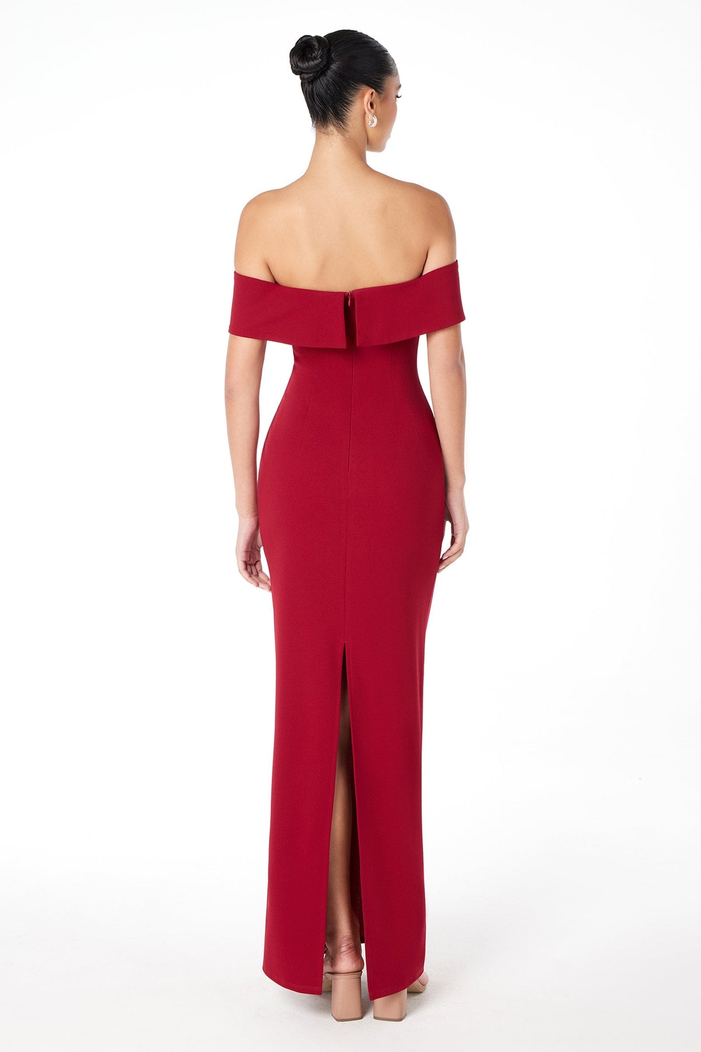 Astee Off the Shoulder Fitted Evening Gown Back Slit