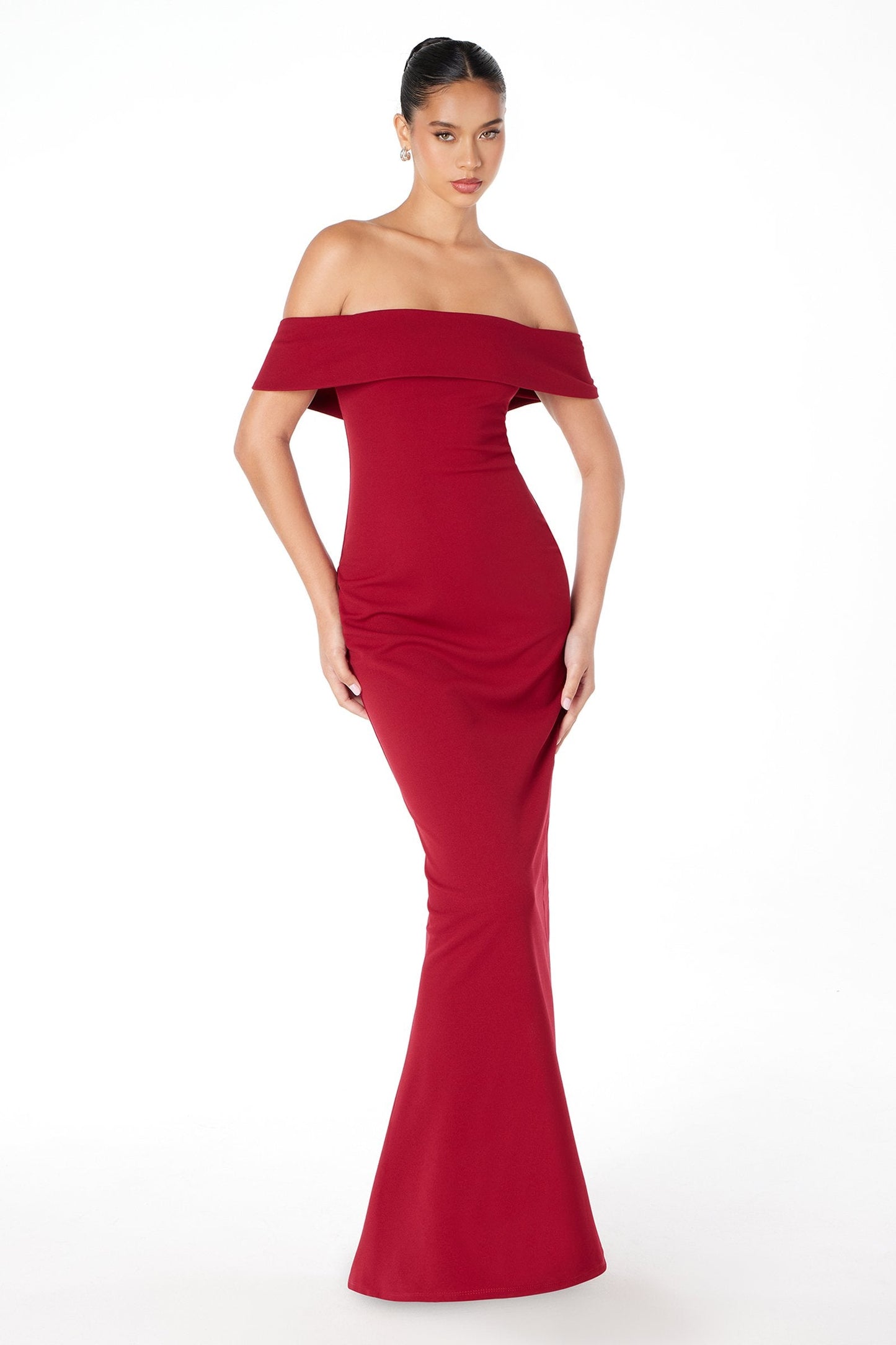 Astee Off the Shoulder Fitted Evening Gown Back Slit
