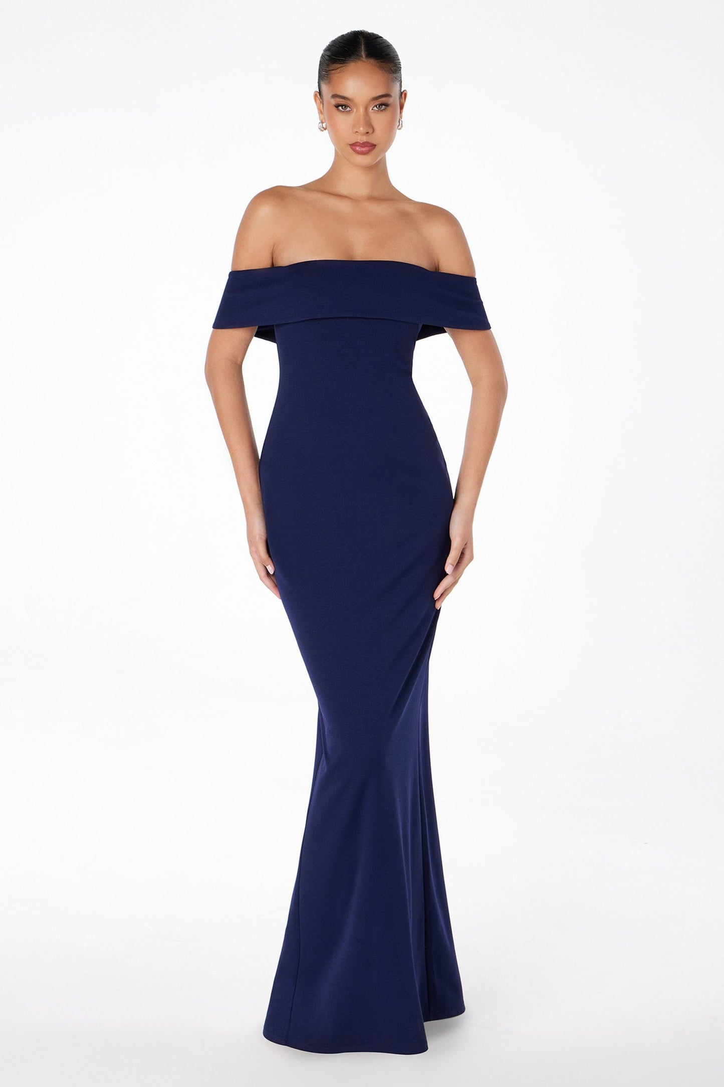 Astee Off the Shoulder Fitted Evening Gown Back Slit
