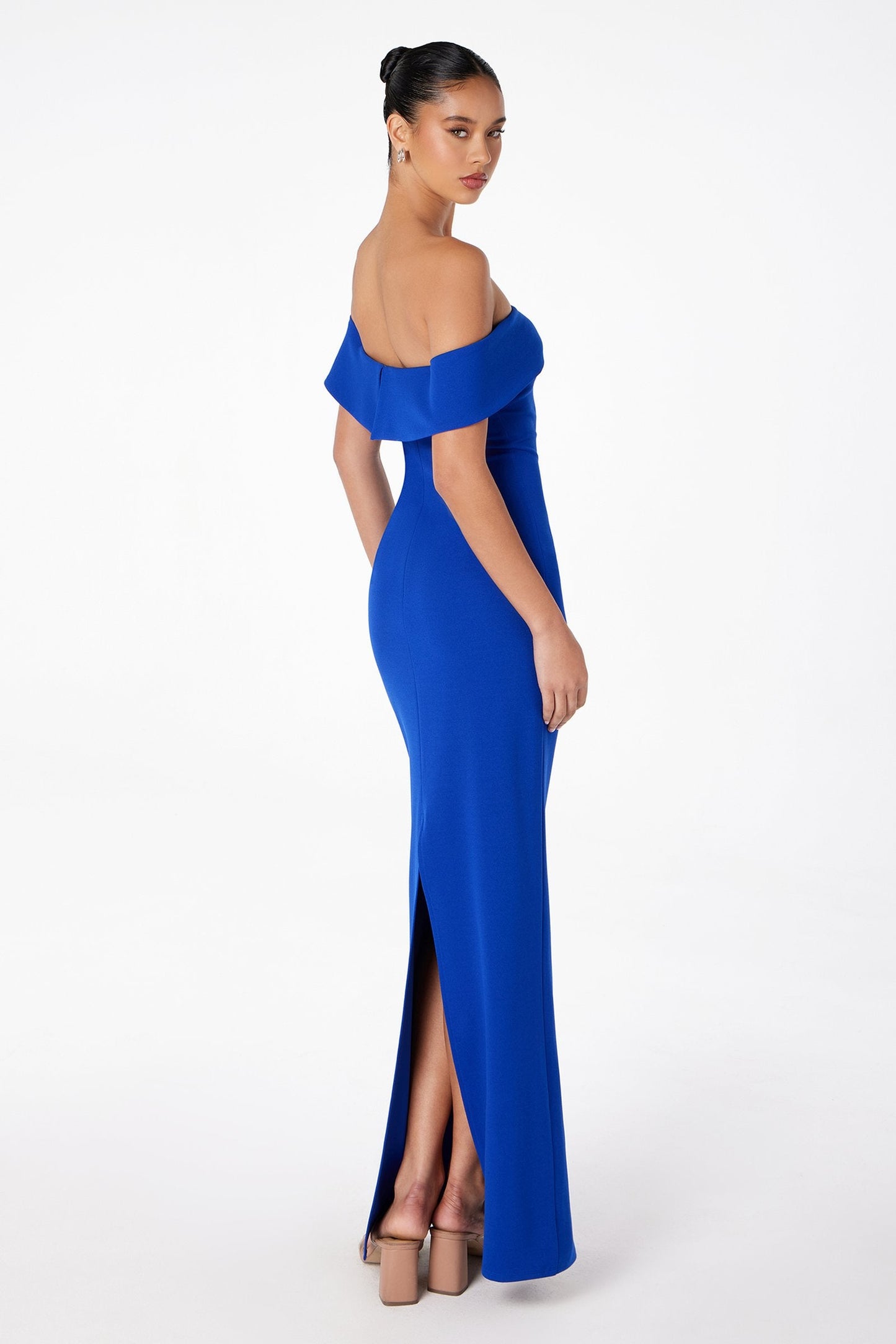 Astee Off the Shoulder Fitted Evening Gown Back Slit