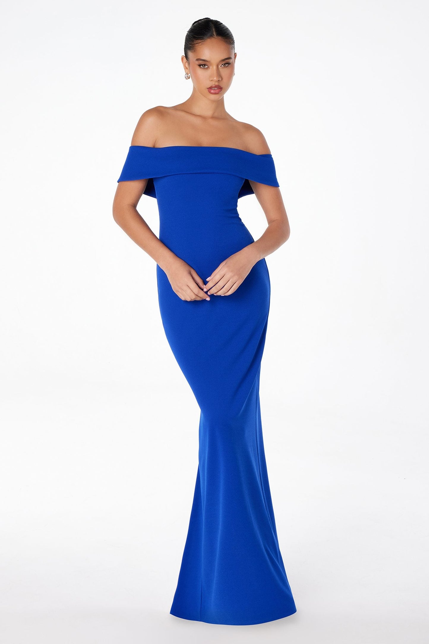 Astee Off the Shoulder Fitted Evening Gown Back Slit