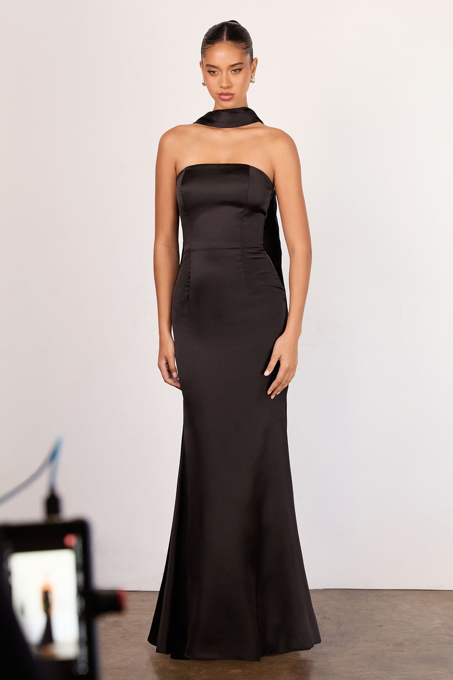 Astee Strapless Fitted Mermaid Gown with Scarf