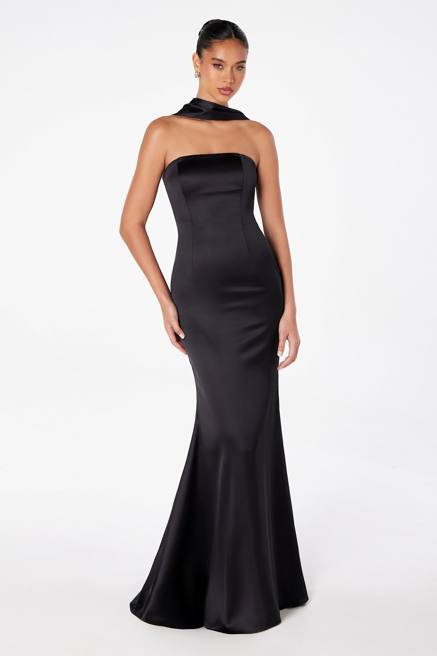 Astee Strapless Fitted Mermaid Gown with Scarf