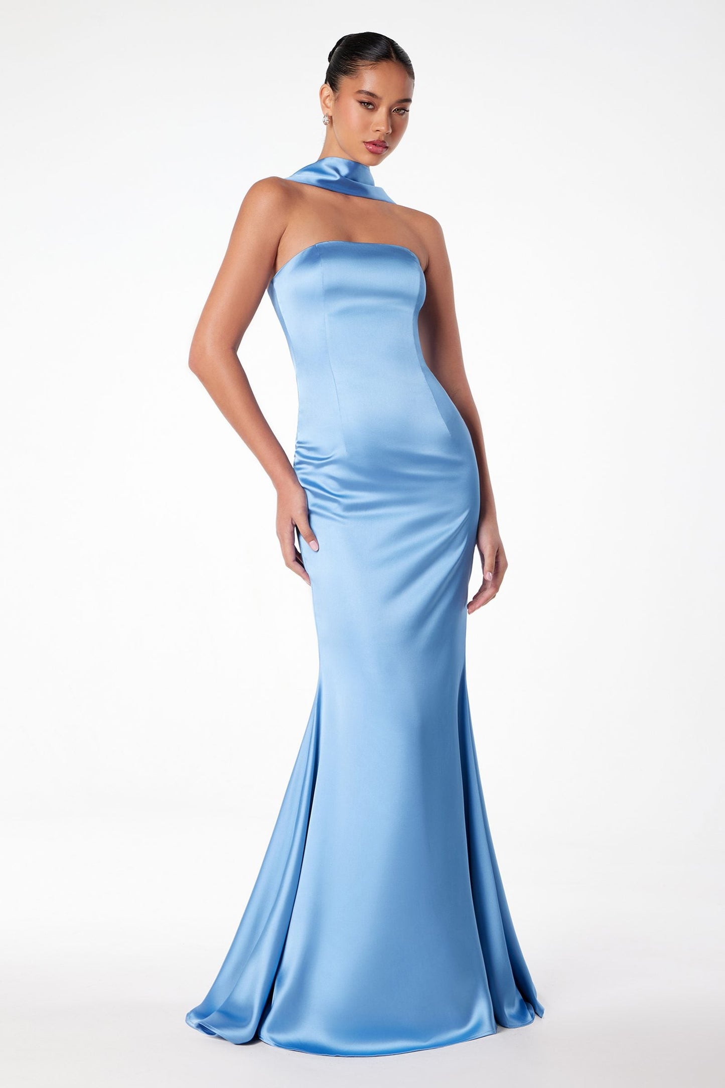 Astee Strapless Fitted Mermaid Gown with Scarf