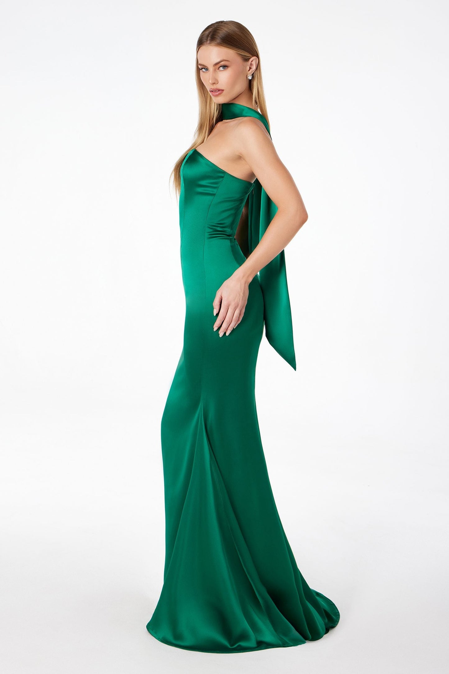 Astee Strapless Fitted Mermaid Gown with Scarf