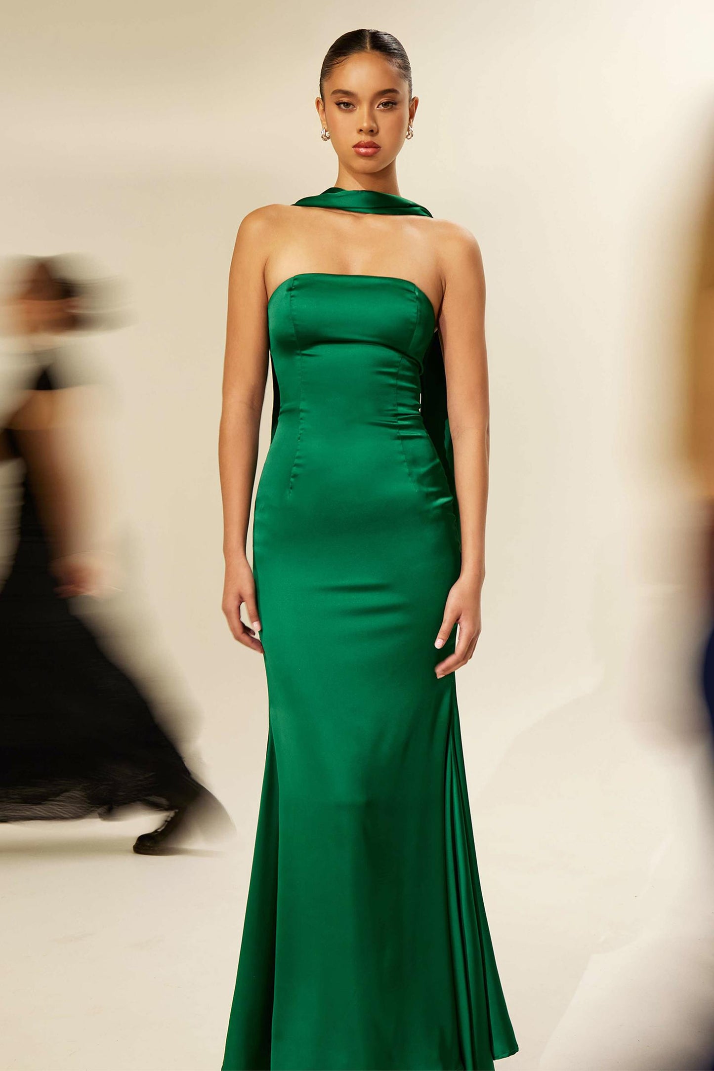 Astee Strapless Fitted Mermaid Gown with Scarf