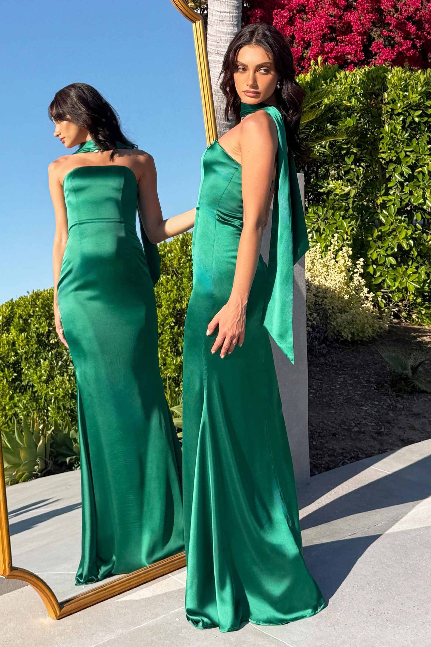 Astee Strapless Fitted Mermaid Gown with Scarf