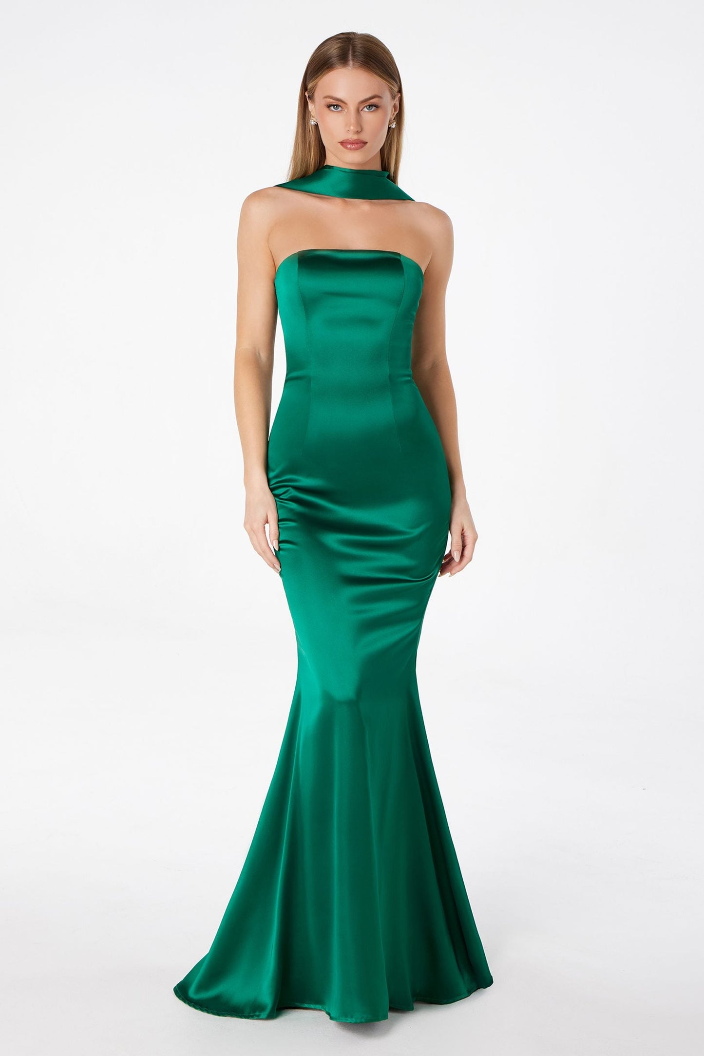 Astee Strapless Fitted Mermaid Gown with Scarf