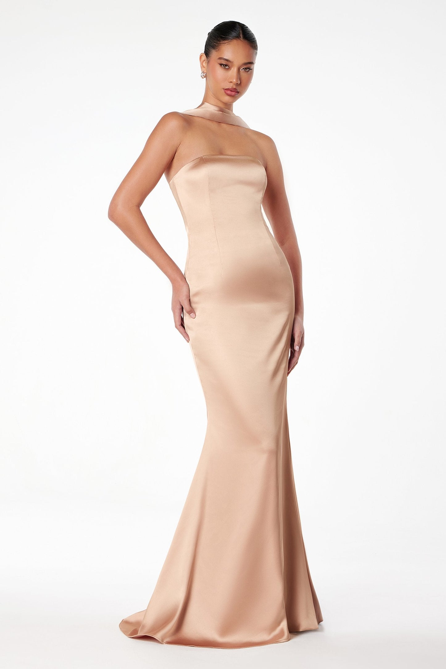 Astee Strapless Fitted Mermaid Gown with Scarf