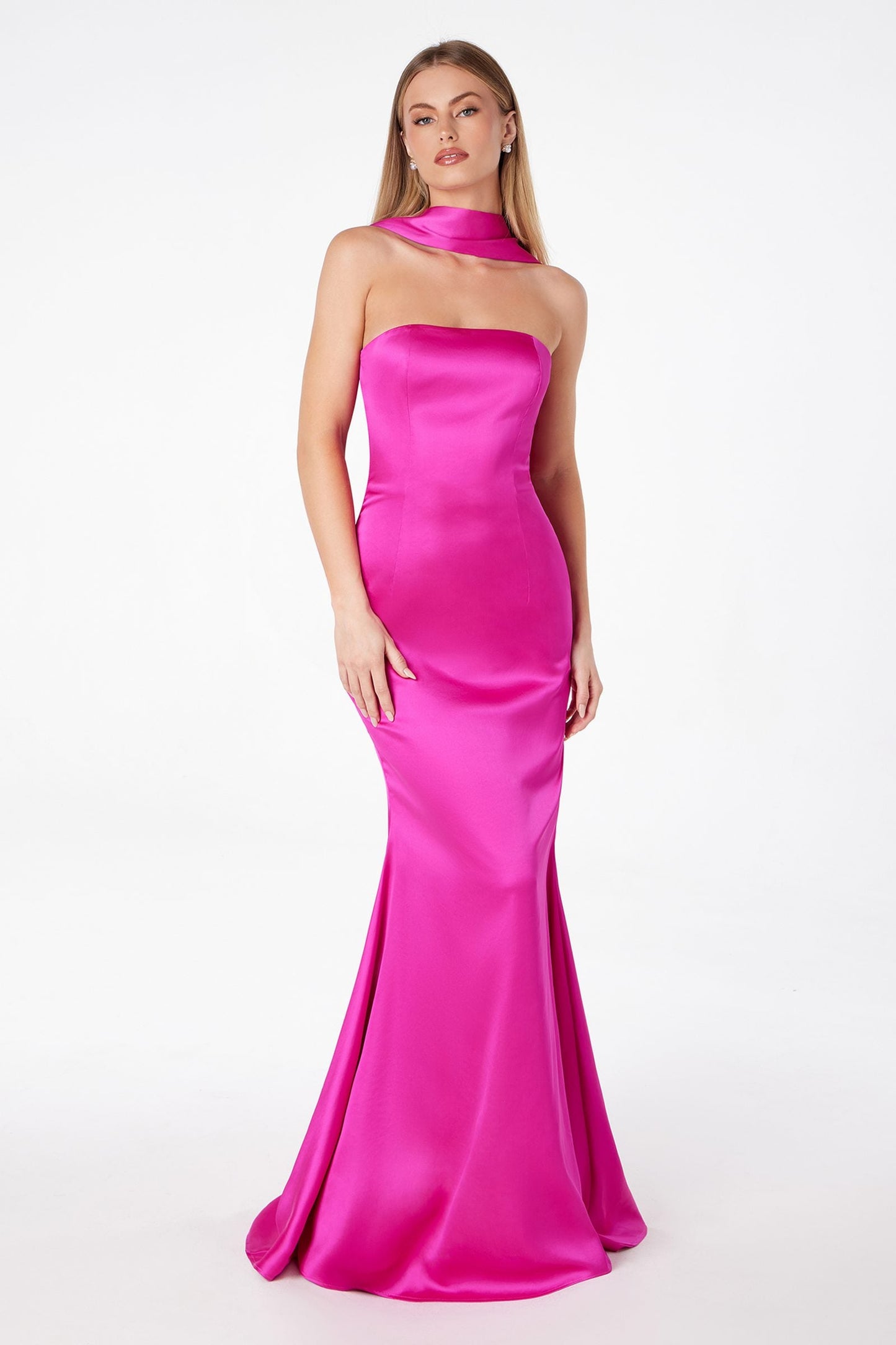 Astee Strapless Fitted Mermaid Gown with Scarf