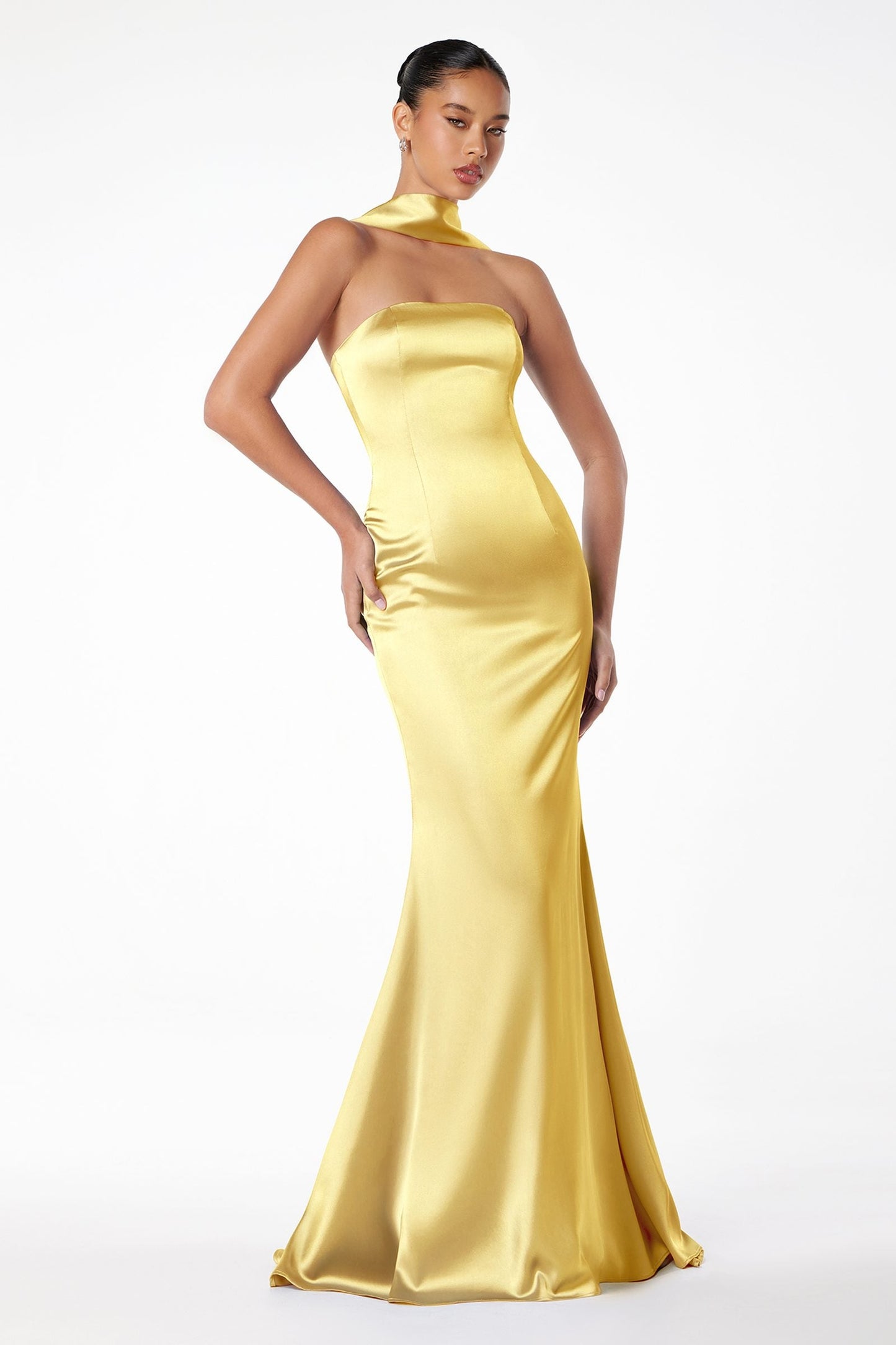 Astee Strapless Fitted Mermaid Gown with Scarf