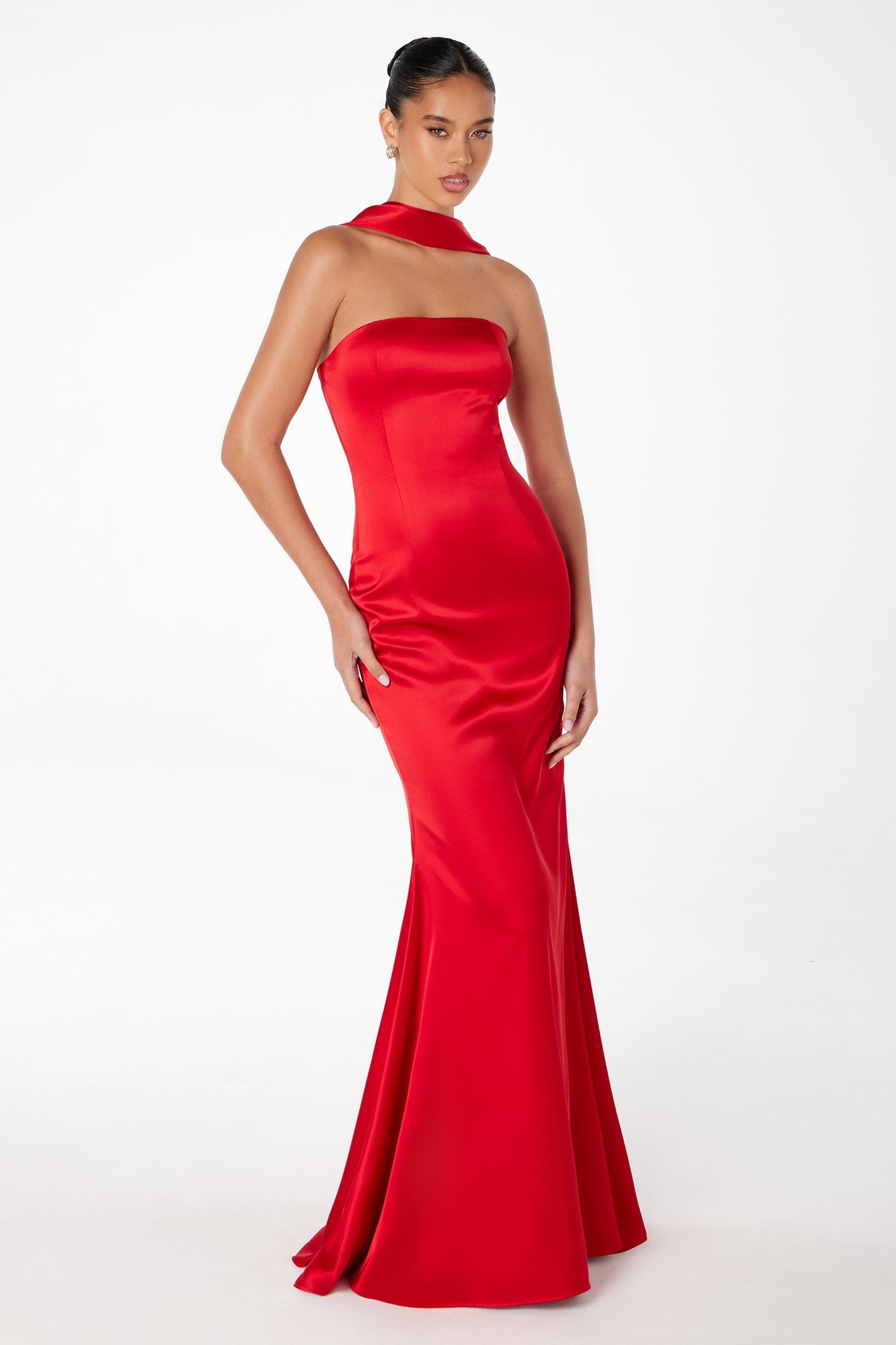 Astee Strapless Fitted Mermaid Gown with Scarf