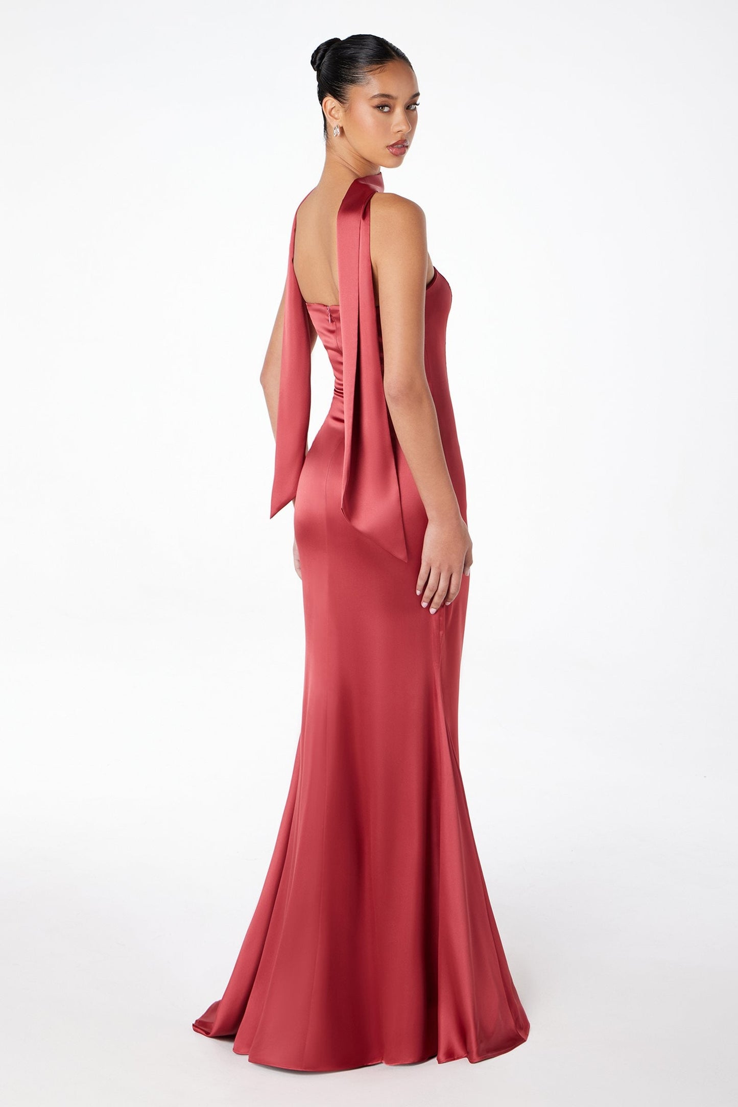 Astee Strapless Fitted Mermaid Gown with Scarf