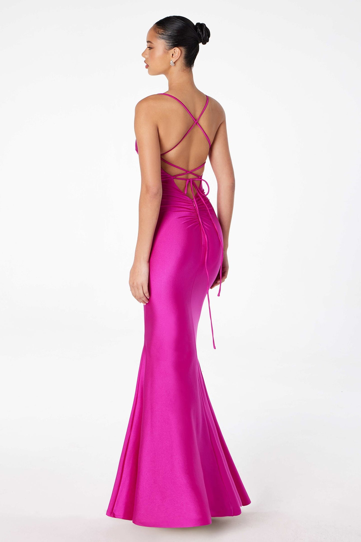 Astee Long Fitted Evening Gown Strappy Open Back