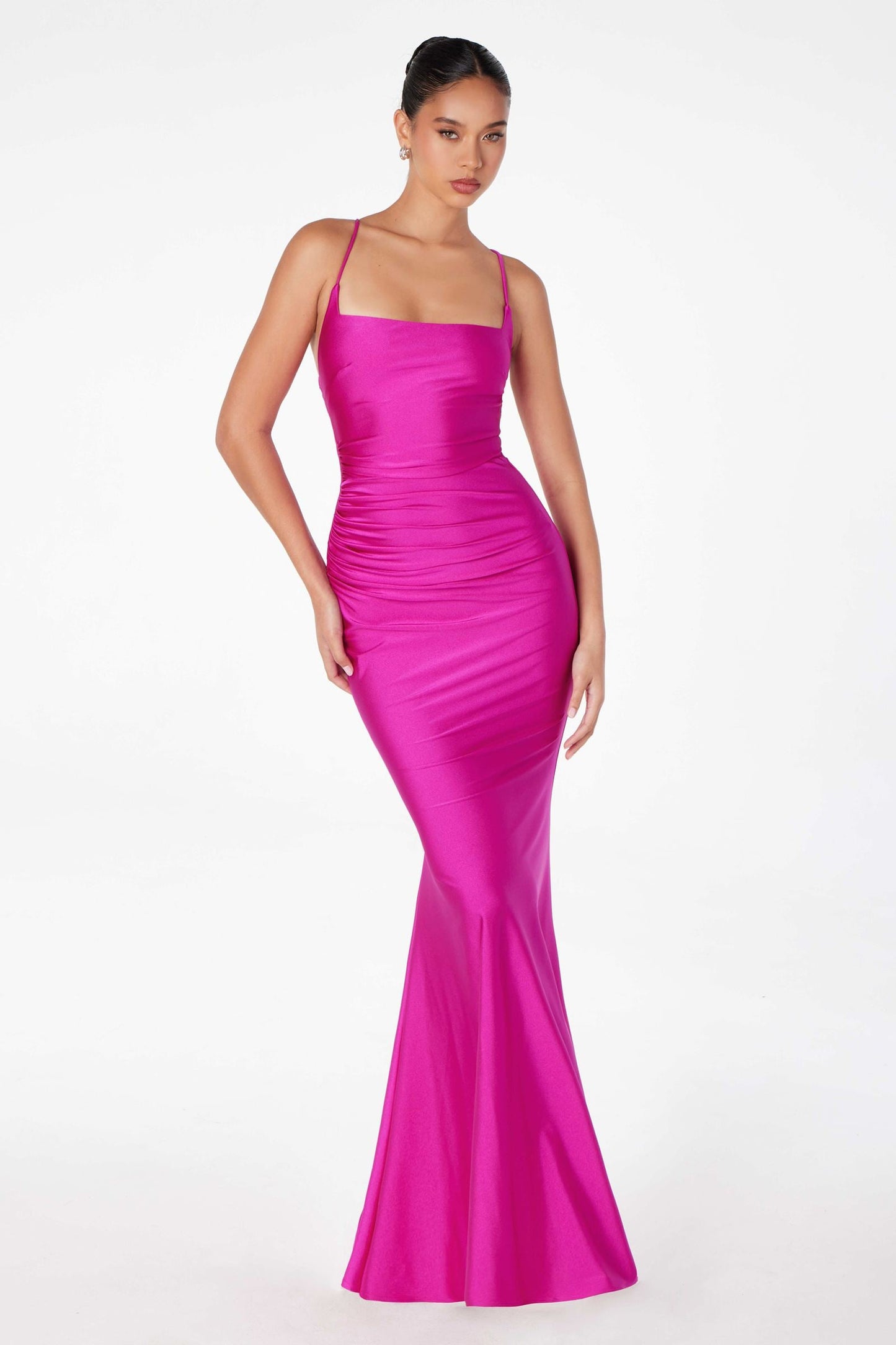 Astee Long Fitted Evening Gown Strappy Open Back