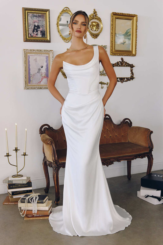 Amoris One Shoulder Fitted Stretch Satin Mermaid Bridal Dress