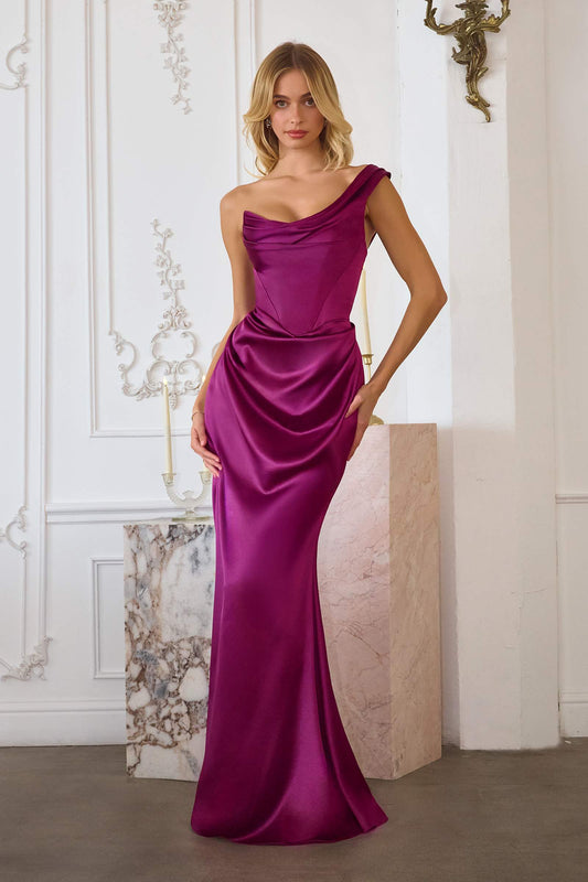 Amoris One Shoulder Fitted Stretch Satin Mermaid Dress
