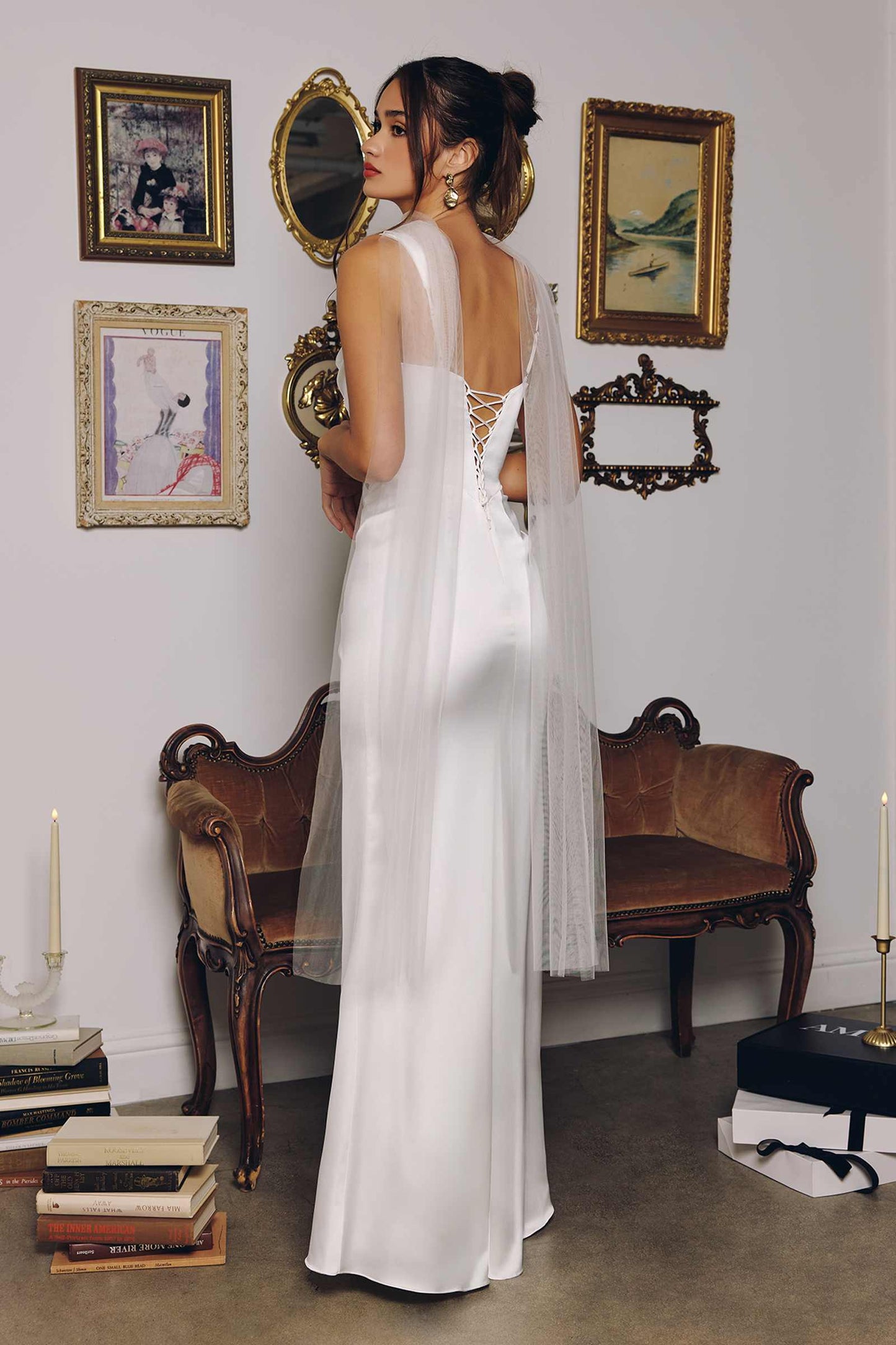 Amoris Sleek Satin Adjustable Straps Fitted Off White Gown