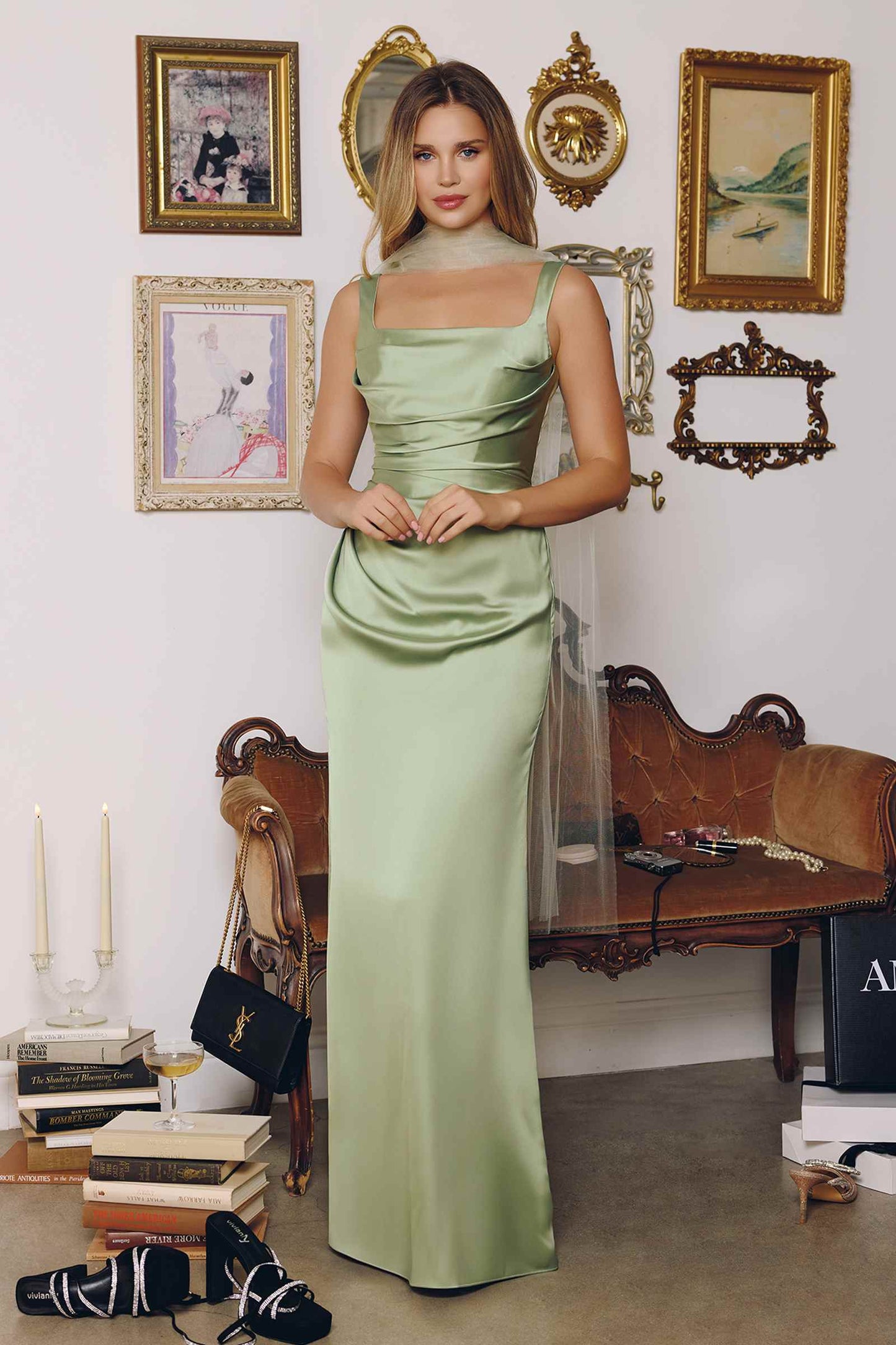 Amoris Sleek Satin Adjustable Straps Fitted Gown