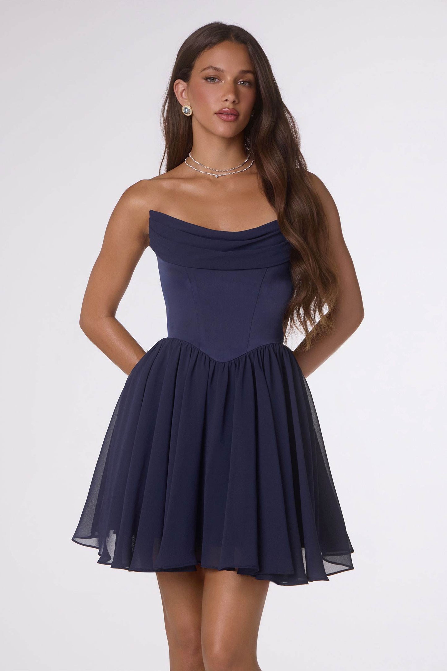 Amoris Strapless Fit and Flare Mini Chiffon Dress