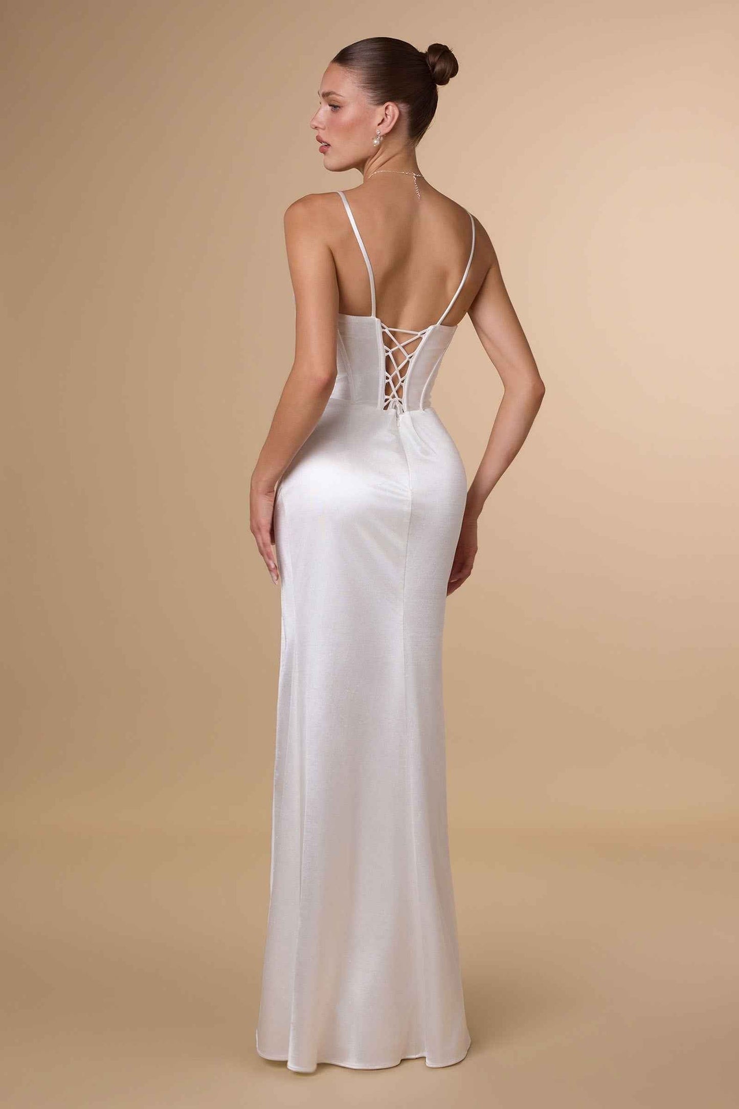 Amoris Fitted Sultry Stretch Satin Bustier Bodice Off White Dress