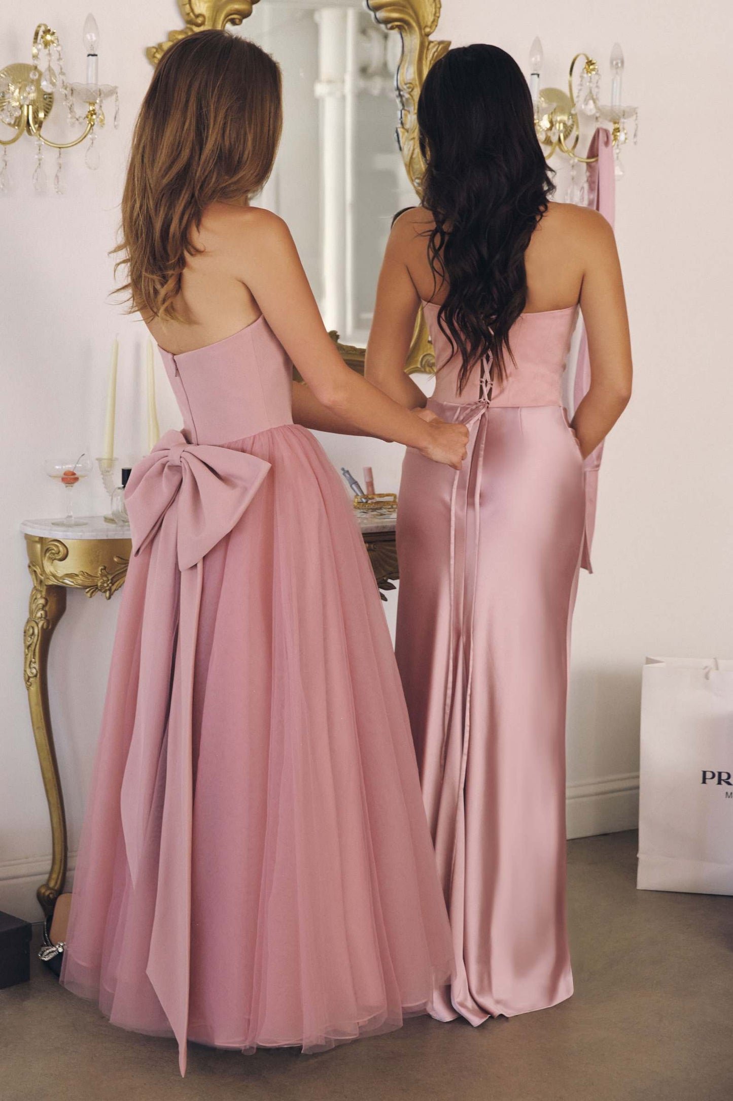 Amoris Matte Satin Bodice Detachable Scarf Column Dress