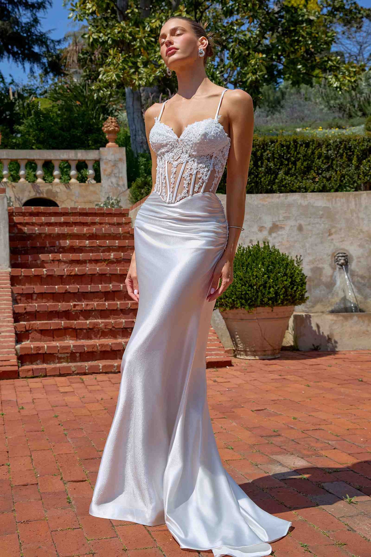 Amoris Fitted Mermaid Sheer Corset Bodice Evening Gown