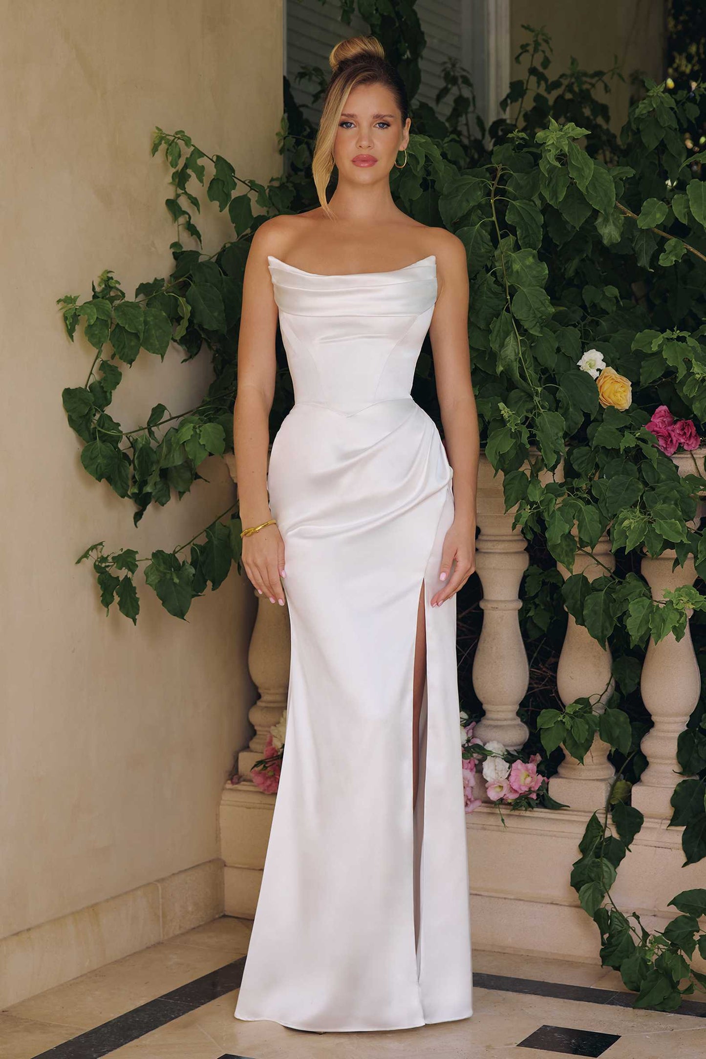 Amoris Removable Strap Stretch Satin Floor Length Modern Bridal Gown