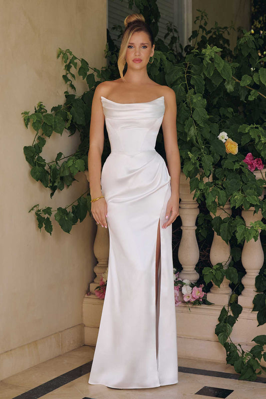 Amoris Removable Strap Stretch Satin Floor Length Modern Bridal Gown
