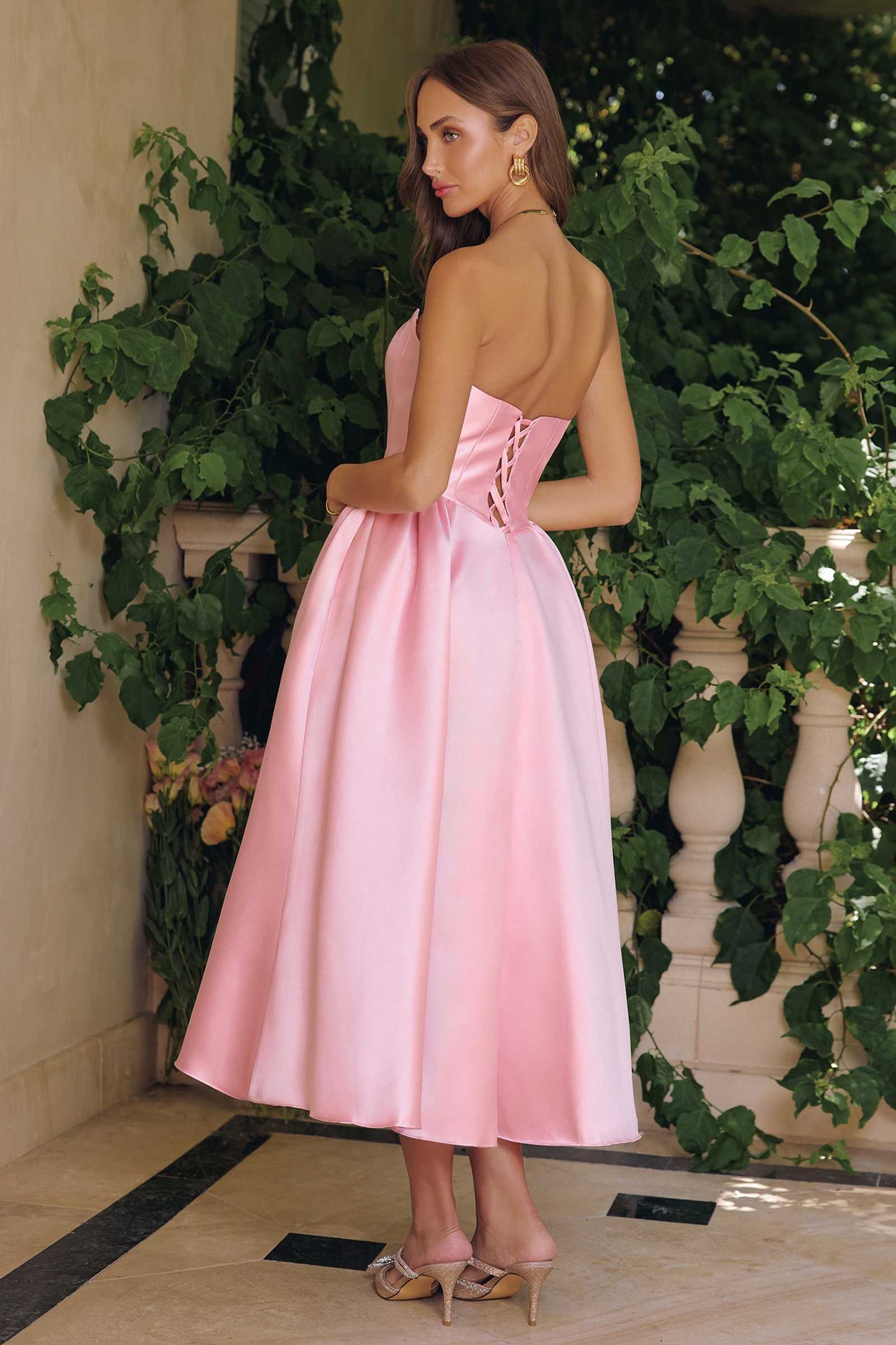 Amoris Elegant Mikado Midi Timeless Strapless Gown
