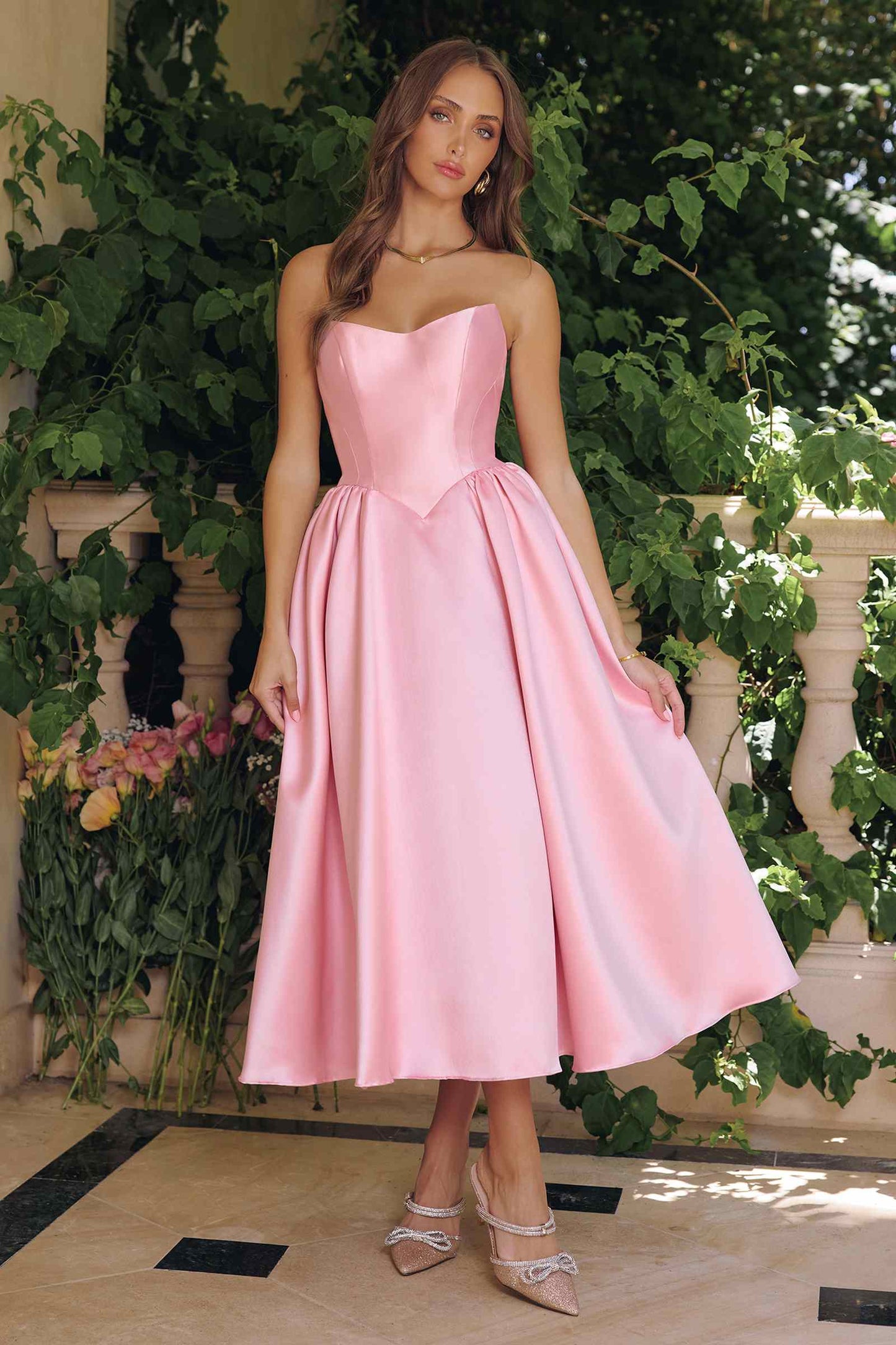 Amoris Elegant Mikado Midi Timeless Strapless Gown