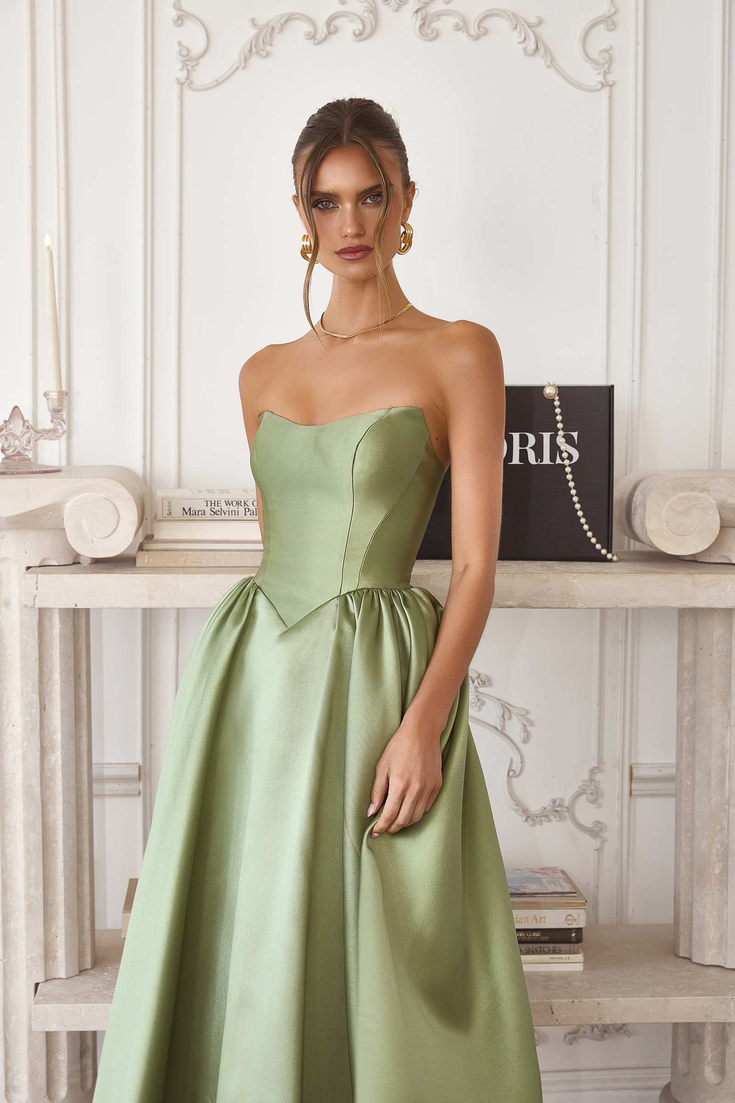 Amoris Elegant Mikado Midi Timeless Strapless Gown